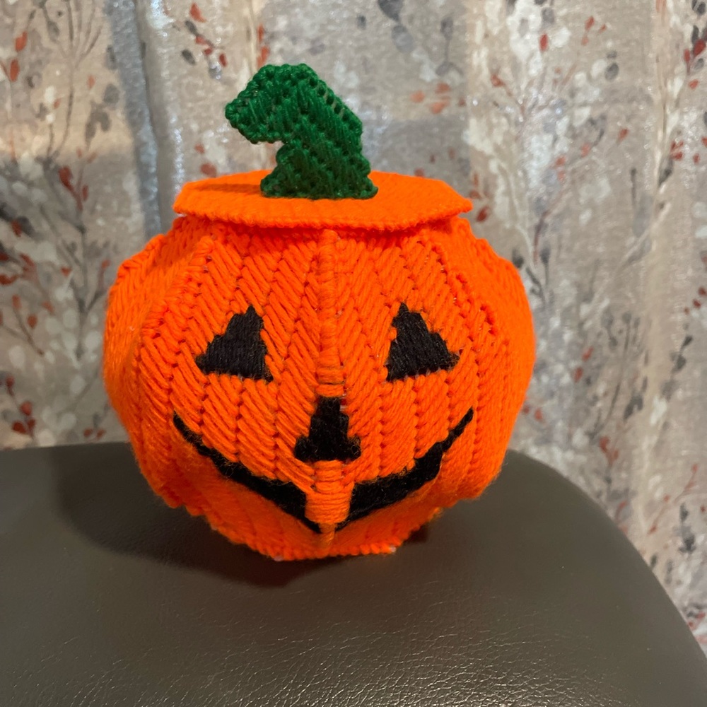 Vintage Handmade Knit Pumpkin Treat Container
